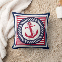 Trendy Chic Retro Boat Anchor Cute Stripes Pattern Throw Pillow