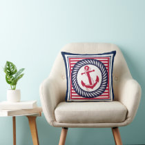 Trendy Chic Retro Boat Anchor Cute Stripes Pattern Throw Pillow
