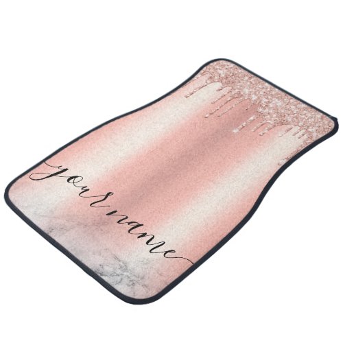 Trendy Chic Rosegold glitter drips custom name Car Floor Mat