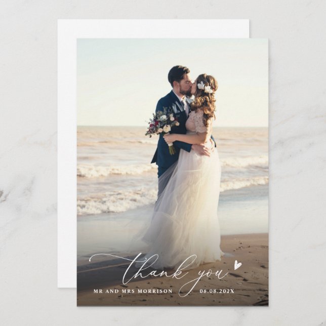 trendy chic script photo wedding thank you  (Front/Back)