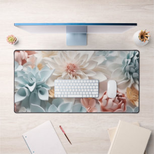 Trendy Chic Soft Light Pastel 3D Flowers Desk Mat