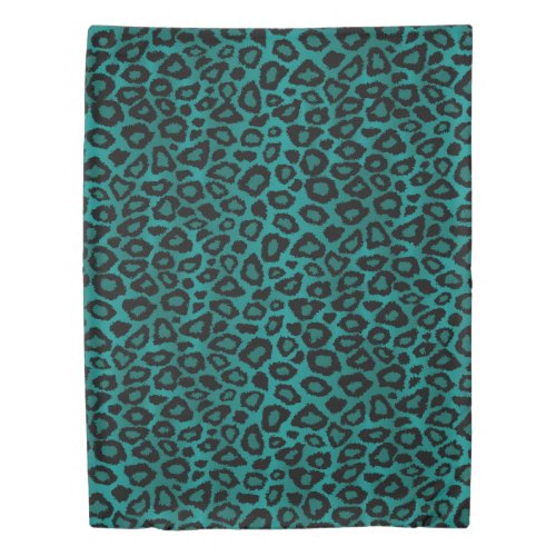 Trendy Chic Teal  Black Leopard Print Duvet Cover