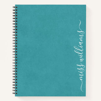 Trendy Chic Teal Calligraphy Monogram Notebook