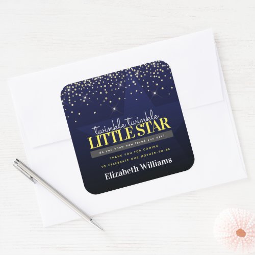 Trendy Chic Twinkle Little Star Baby Shower Square Sticker