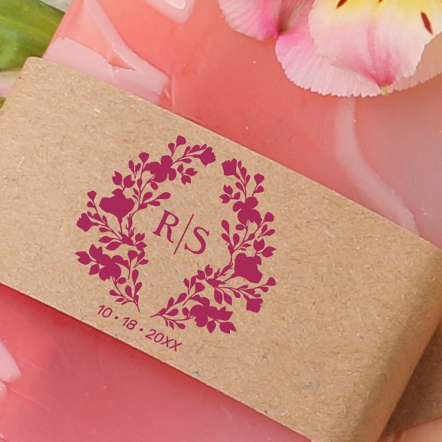 Trendy Chic Wedding Branches Initials Monogram Rubber Stamp (Creator Uploaded)