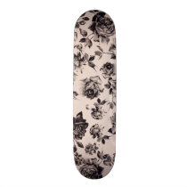 Trendy Chic White & Black Vintage Elegant Floral Skateboard Trendy Chic White & Black Vintage Elegant Floral Skateboard