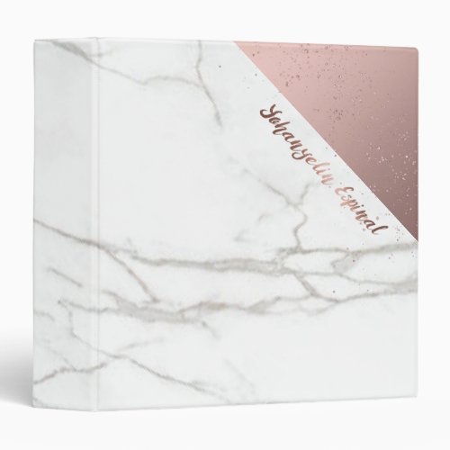 Trendy Chic White Marble Rose Gold Personalized Binder