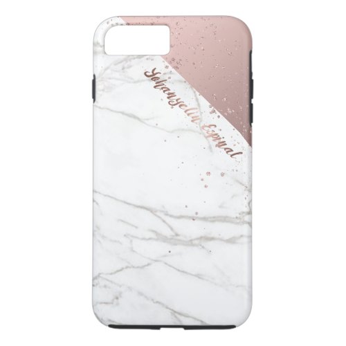 Trendy Chic White Marble Rose Gold Personalized iPhone 8 Plus7 Plus Case