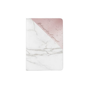 Trendy Chic White Marble Rose Gold Personalized Passport Holder