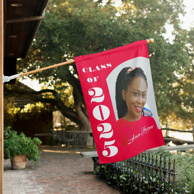 Trendy Chic White Script Pink Graduation House Flag (Creator Uploaded)