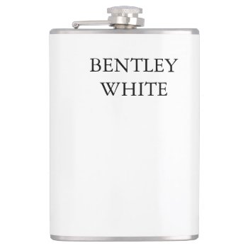 Trendy Chic White Stylish Simple Plain Your Name Flask by made_in_atlantis at Zazzle