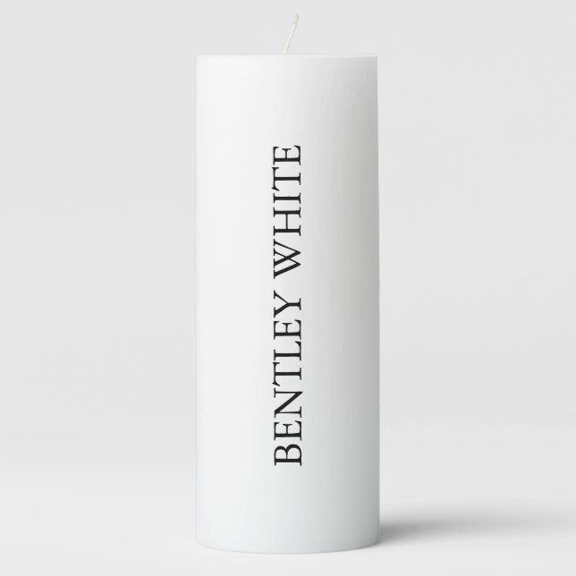 Trendy Chic White Stylish Simple Plain Your Name Pillar Candle (Front)