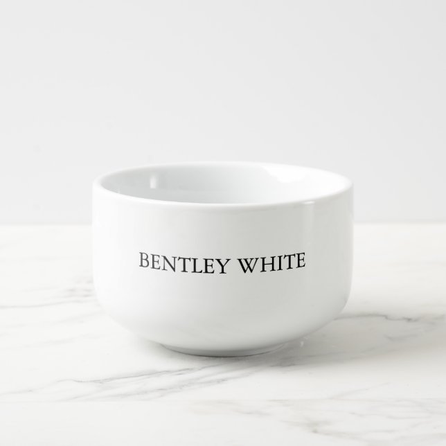 Trendy Chic White Stylish Simple Plain Your Name Soup Mug (Front)