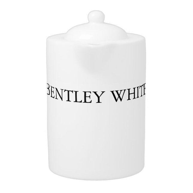 Trendy Chic White Stylish Simple Plain Your Name Teapot (Front)