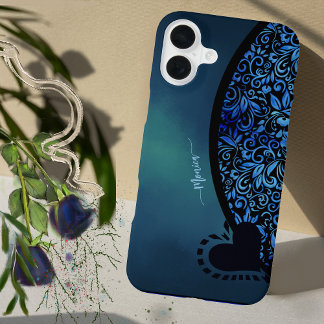 Trendy Chick Floral Blue Gradient Heart iPhone 16 Plus Case