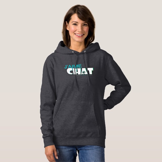Trendy Chill Out J'aime Chat Hoodie Gray BlueGreen (Front Full)