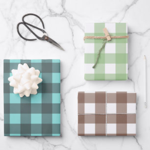 Trendy Chistmas plaid green blue and brown pattern Wrapping Paper Sheets