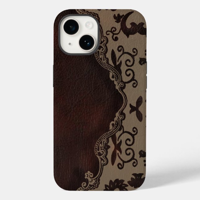trendy chocolate Brown leather Damask iphone5 case (Back)