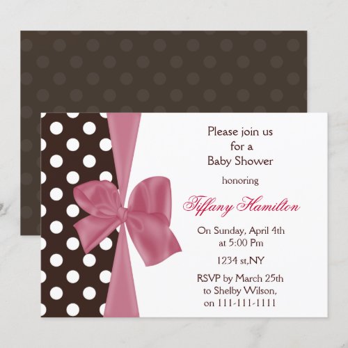 trendy chocolate pink bow Baby shower Invitation