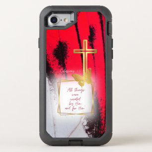 Trendy Christian Black Red Gold Butterfly Cross OtterBox Defender iPhone SE/8/7 Case