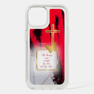 Trendy Christian Butterfly Red Black Gold Cross iPhone 15 Case