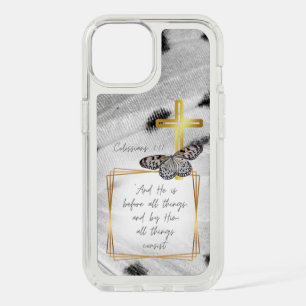 Trendy Christian Faith Black White Butterfly Cross iPhone 15 Case