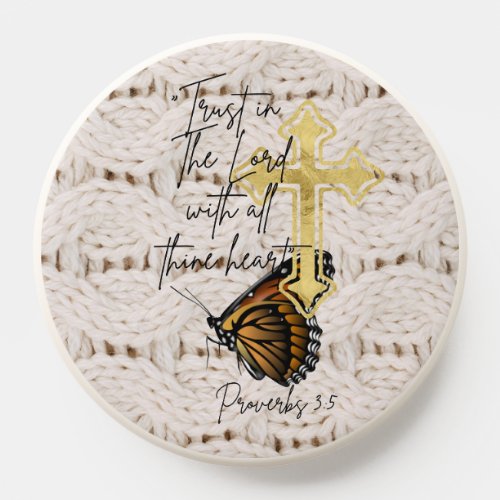 Trendy Christian Knitwear Brown Butterfly Cross  PopSocket