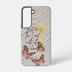 Trendy Christian Knitwear Rose Butterflies Cross Samsung Galaxy S22 Case