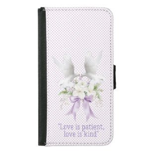 Trendy Christian Mauve Dots Doves Floral Bow Samsung Galaxy S5 Wallet Case