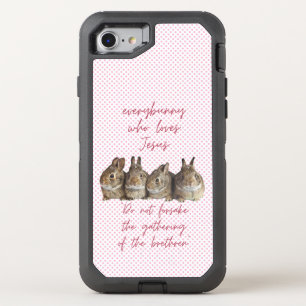 Trendy Christian Pink Dots Brown Bunnies Cuddling OtterBox Defender iPhone SE/8/7 Case