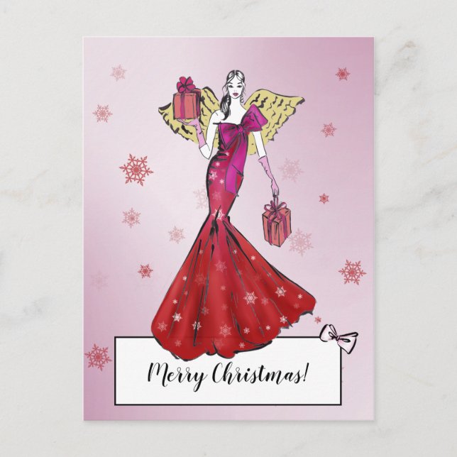 Trendy Christmas Angel Illustration Postcard (Front)
