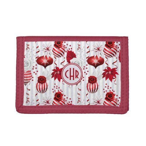 Trendy Christmas Balls and Poinsettia Trifold Wallet