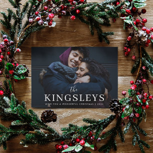 Trendy Christmas Black Stylish Modern Couple Photo Holiday Card