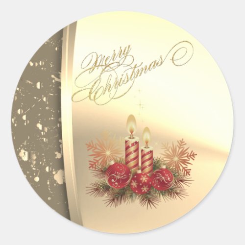 Trendy Christmas Candles Balls Pines Faux Gold Classic Round Sticker