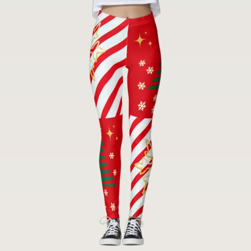 Trendy Christmas Candy Cane Red White Stripes  Leggings
