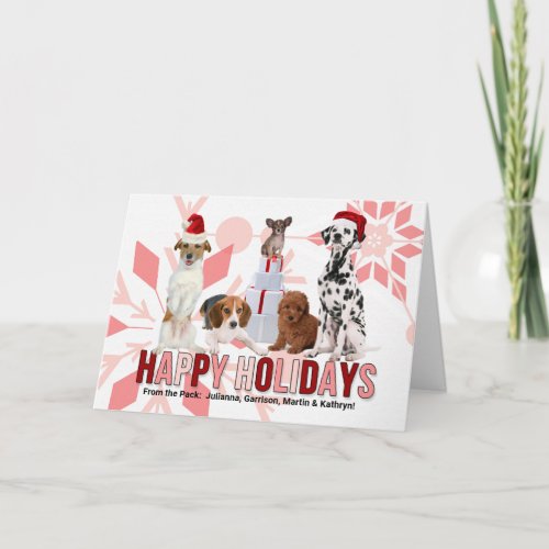 Trendy Christmas Dogs in Red and Pink Holiday Card