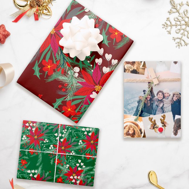 Trendy Christmas floral illustrations 4 photo Wrapping Paper Sheets (Creator Uploaded)