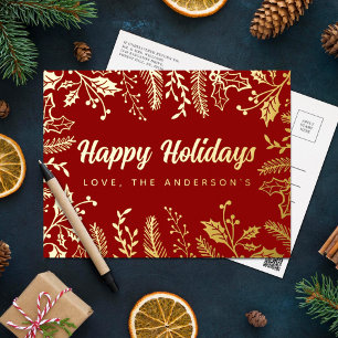 Trendy Christmas Foliage Real Foil Holiday Postcard