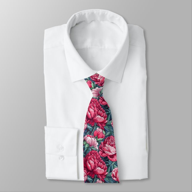 Trendy Christmas Gift For Dad Peonies Neck Tie (Tied)