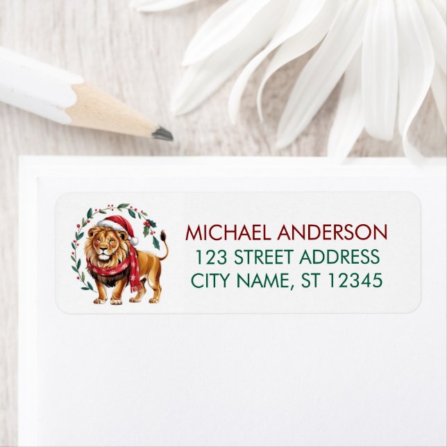 Trendy Christmas King Lion Santa Return Address    Label (Insitu)