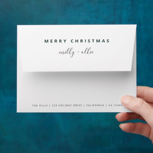 Trendy Christmas  Modern Stylish Green and White Envelope