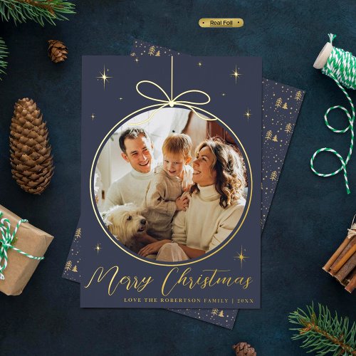 Trendy Christmas Ornament Photo Frame Real Foil Holiday Card