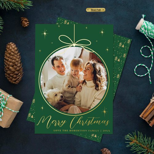 Trendy Christmas Ornament Photo Frame Real Foil Holiday Card