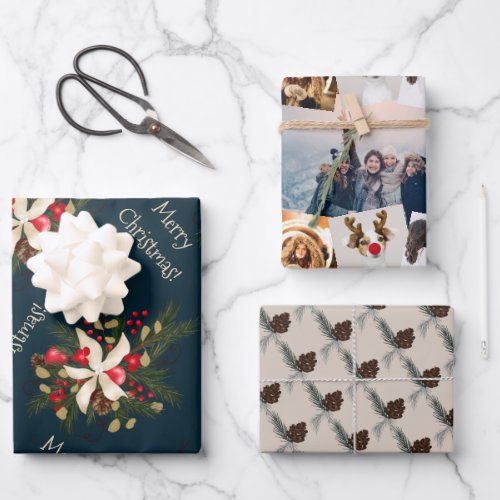 Trendy Christmas pattern illustrations 4 photo Wrapping Paper Sheets