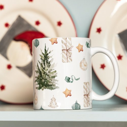 Trendy Christmas Pattern  Watercolor  Coffee Mug