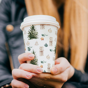 Trendy Christmas Pattern Watercolor Paper Cups