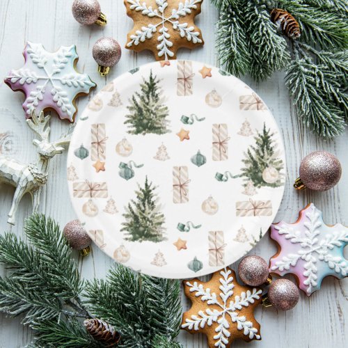 Trendy Christmas Pattern  Watercolor  Paper Plates