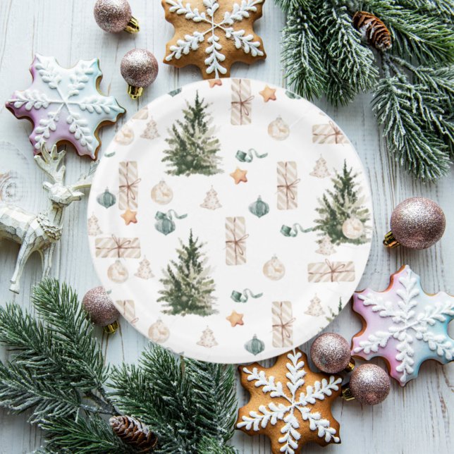 Trendy Christmas Pattern | Watercolor  Paper Plates (Creator Uploaded)