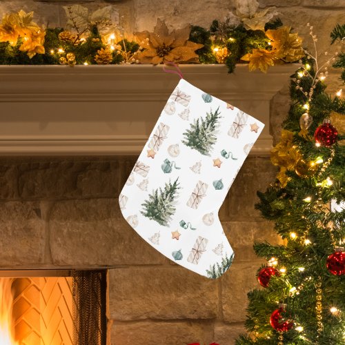 Trendy Christmas Pattern  Watercolor  Small Christmas Stocking