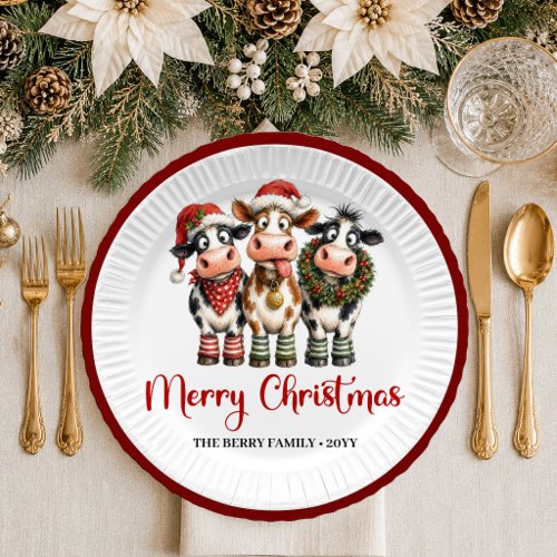 Trendy Christmas quirky cow red green christmas pa Paper Plates